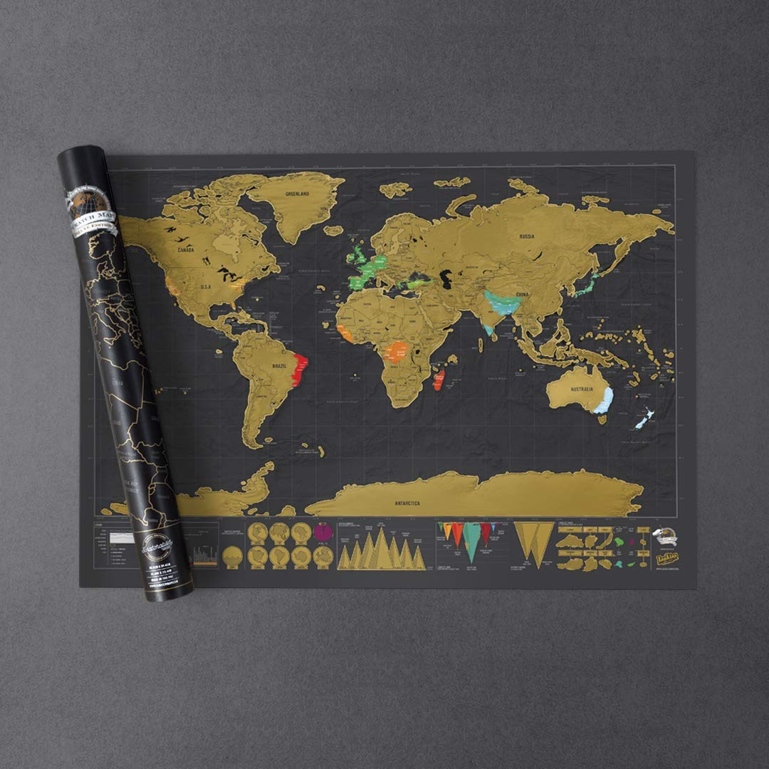 ATLAS & GREEN Poster Carte du Monde a Gratter, Planisphère à Gratter, Scratch Map Aquarelle Nébuleuse
