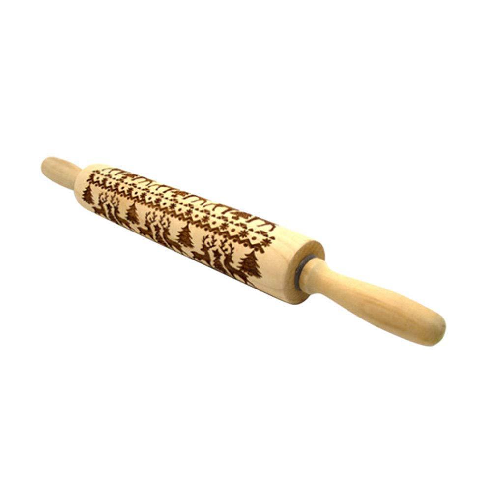Rouleau à Pâtisserie En Bois Motif Flocon De Neige – Longueur 43,5 Cm, Diamètre 4,5 Cm, Pour Pâte, Pizza, Biscuits